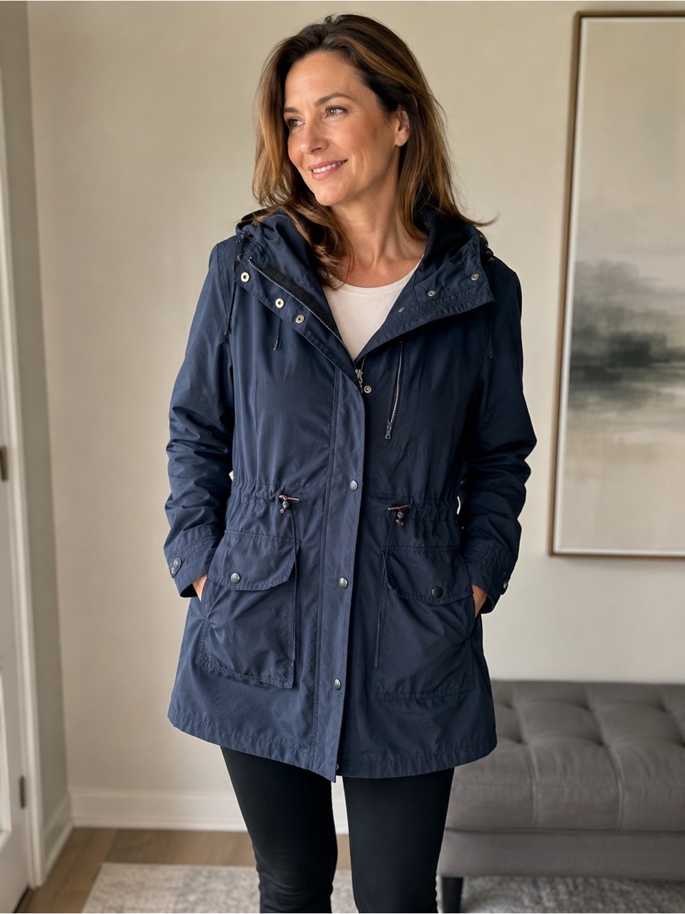 J. Crew Navy Hooded Rain jacket  Anorak size L